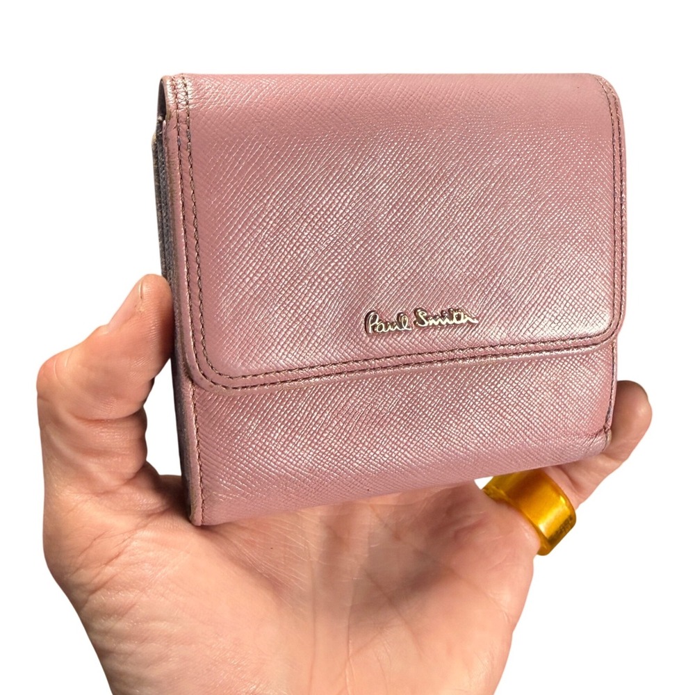 Paul Smith Saffiano‎ Leather Tri-Fold Wallet Pink & Grey with Purple Lining
